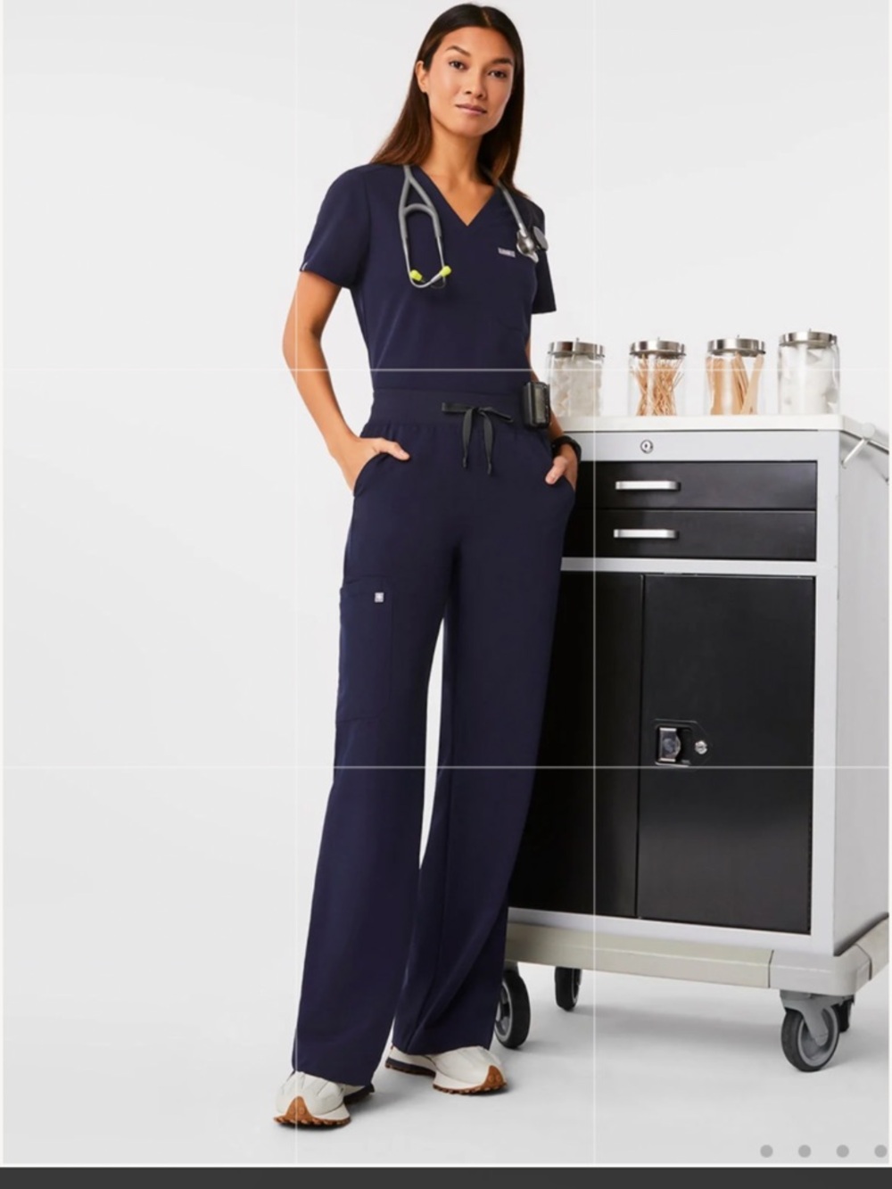 Figs Navy V-Neck Scrub Top and Drawstring Pants Set